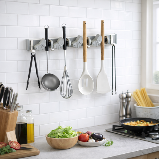 Frolunora® Space-Saving Wall Mounted Tool Organizer with 4 Adjustable Slots & 4 Hooks