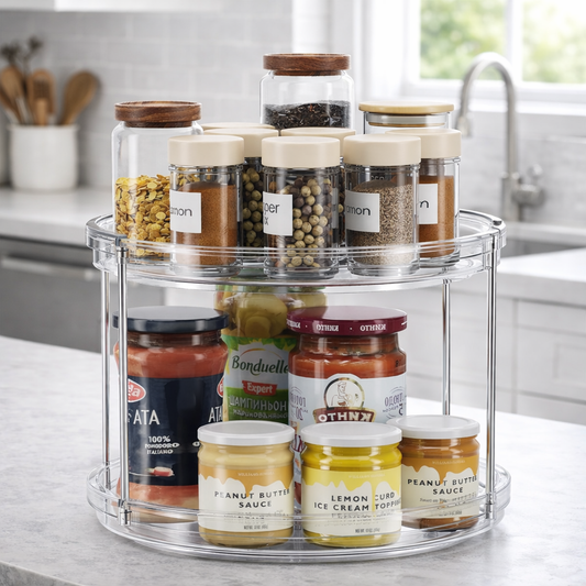 Frolunora® 2-Tier Rotating Lazy Susan Spice Organizer – Clear Acrylic Turntable for Kitchen, Bathroom, Countertop, and Vanity Storage