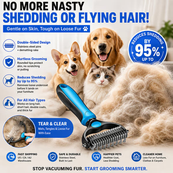 Frolunora® 🐾Double-Sided Pet Grooming Brush – Hurtless Shedding & Dematting Undercoat Rake for Dogs and Cats upsell