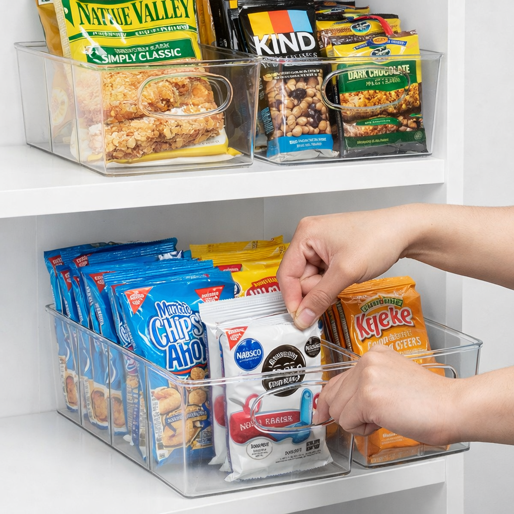 Frolunora® 4-Section Storage Bin with Removable Dividers – Perfect for Kitchen, Pantry, and Refrigerator Organization – BPA-Free, Durable, and Easy to Clean