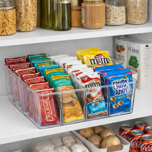 Frolunora® 4-Section Storage Bin with Removable Dividers – Perfect for Kitchen, Pantry, and Refrigerator Organization – BPA-Free, Durable, and Easy to Clean