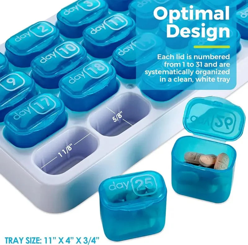 Frolunora® Monthly Pill Organizer with Lid Travel Case for Vitamins & Medications