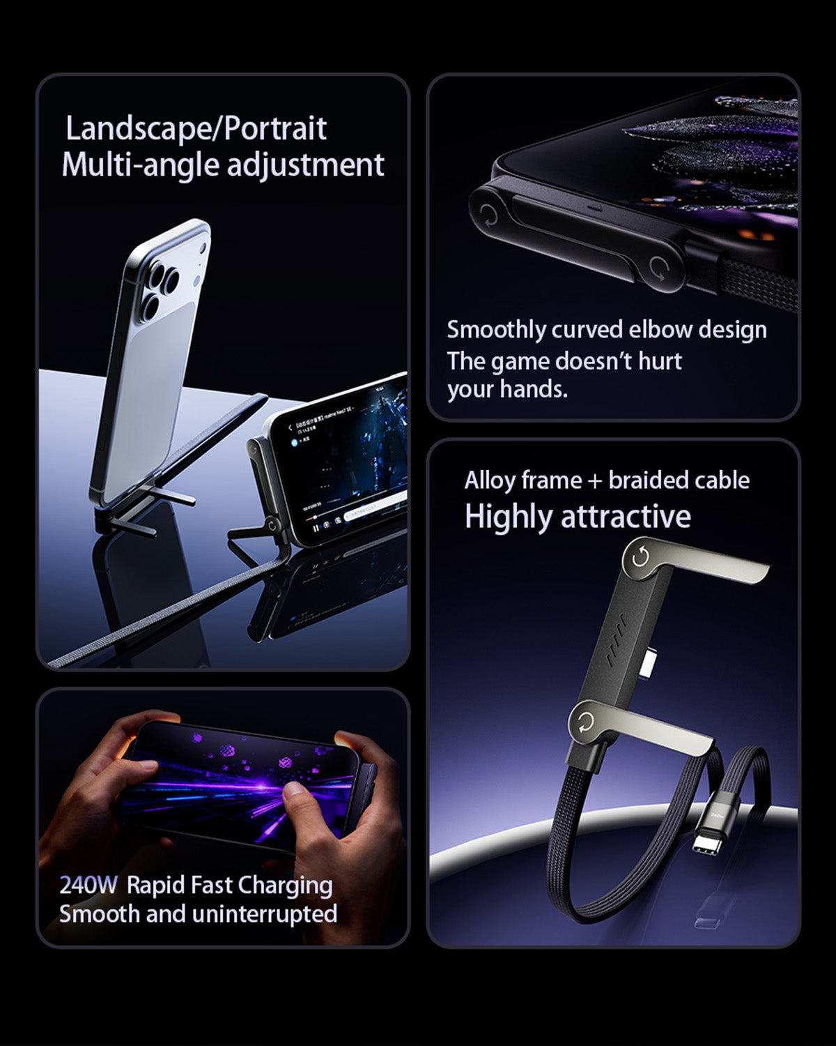 Frolunora® 2-in-1 Invisible Holder Charger Cable - 240W Super Fast Charging Cord with Built-In Phone Stand upsell