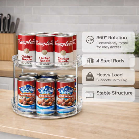 Frolunora® 2-Tier Rotating Lazy Susan Spice Organizer – Clear Acrylic Turntable for Kitchen, Bathroom, Countertop, and Vanity Storage