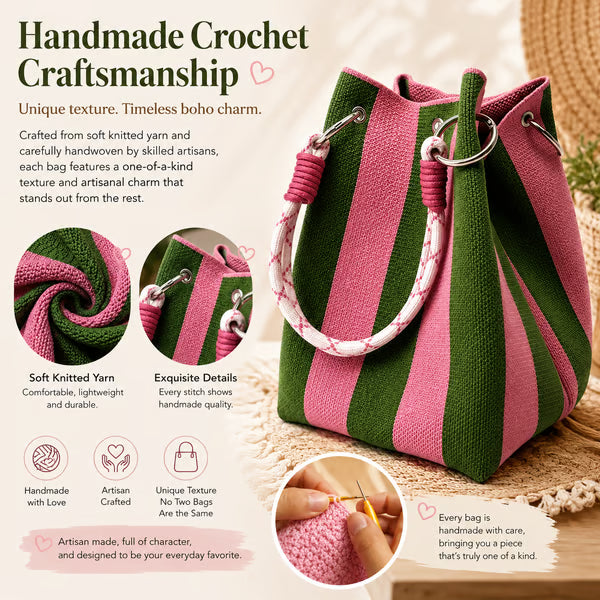 Frolunora® Crochet Bucket Bag for Women – Handmade Woven Summer Beach Shoulder Bag