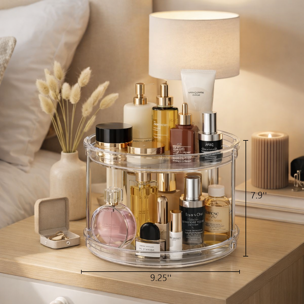 Frolunora® 2-Tier Rotating Lazy Susan Spice Organizer – Clear Acrylic Turntable for Kitchen, Bathroom, Countertop, and Vanity Storage