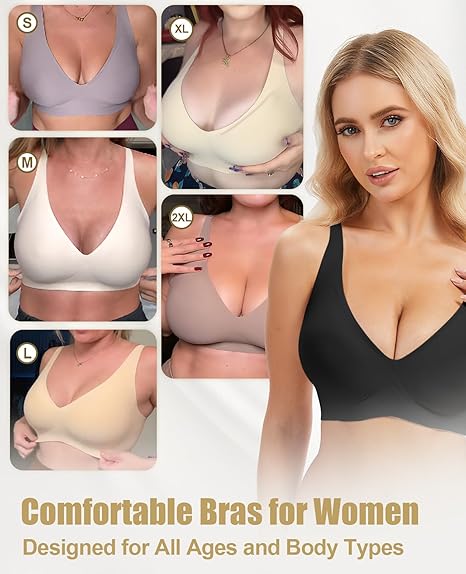 Frolunora® Deep V Seamless Wireless Push Up Bras for Women