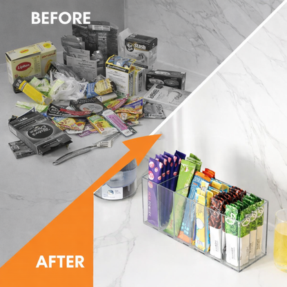 Frolunora® Multi-Purpose Drink Packet Organizer with Removable Dividers, Adhesive & Magnetic Mounting, Durable Acrylic Design – Ideal for Tea Bags, Drink Mixes & More