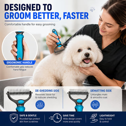 Frolunora® 🐾Double-Sided Pet Grooming Brush – Hurtless Shedding & Dematting Undercoat Rake for Dogs and Cats upsell