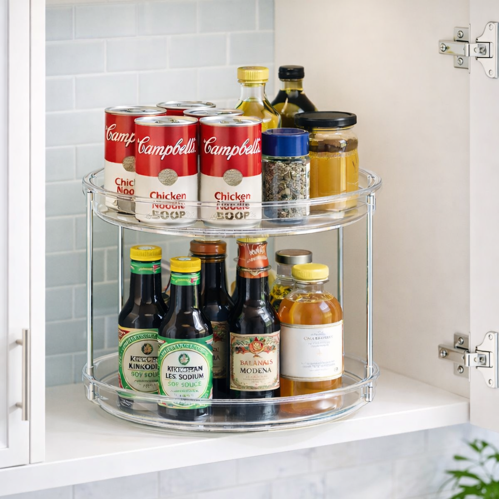 Frolunora® 2-Tier Rotating Lazy Susan Spice Organizer – Clear Acrylic Turntable for Kitchen, Bathroom, Countertop, and Vanity Storage