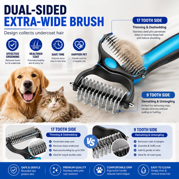 Frolunora® 🐾Double-Sided Pet Grooming Brush – Hurtless Shedding & Dematting Undercoat Rake for Dogs and Cats upsell