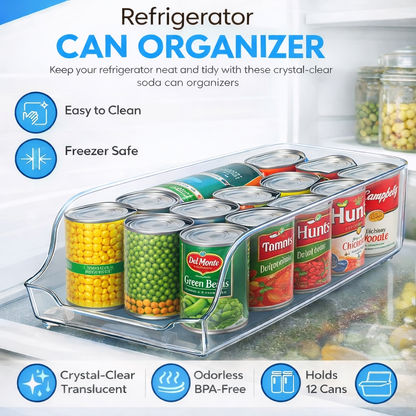 Frolunora® Refrigerator Can Organizer – 14" Deep Clear Soda & Food Can Storage for Fridge & Pantry (Set of 2)