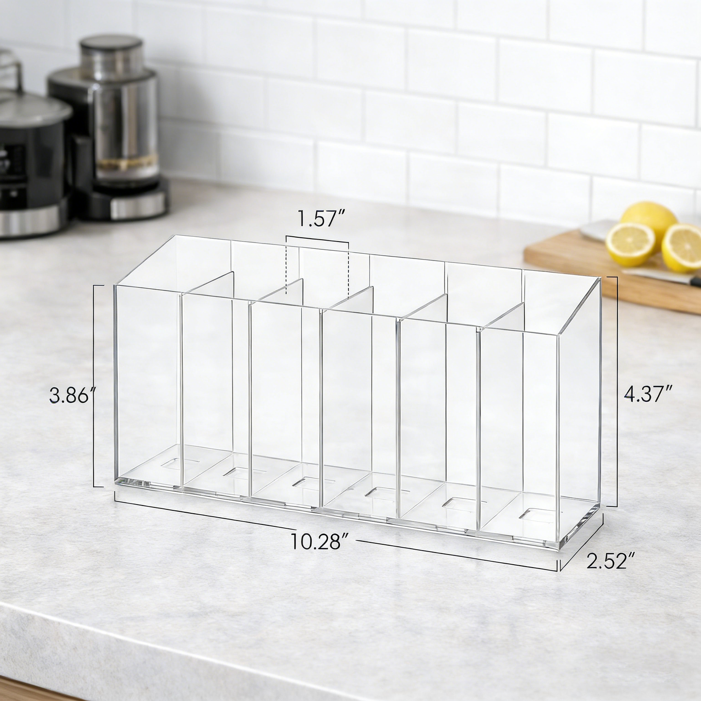 Frolunora® Multi-Purpose Drink Packet Organizer with Removable Dividers, Adhesive & Magnetic Mounting, Durable Acrylic Design – Ideal for Tea Bags, Drink Mixes & More