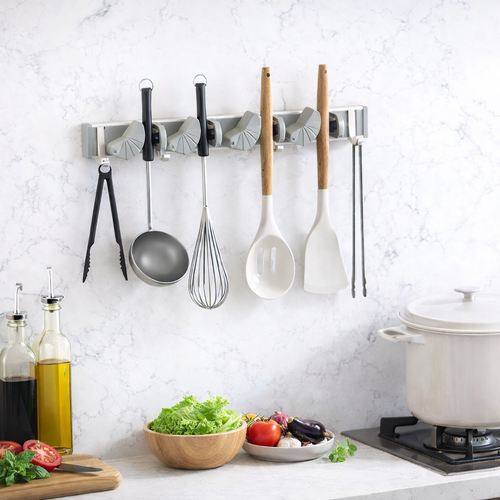 Frolunora® Space-Saving Wall Mounted Tool Organizer with 4 Adjustable Slots & 4 Hooks