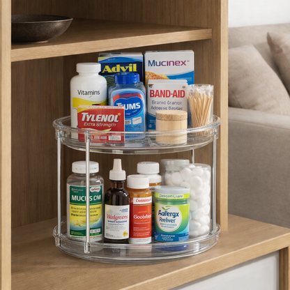 Frolunora® 2-Tier Rotating Lazy Susan Spice Organizer – Clear Acrylic Turntable for Kitchen, Bathroom, Countertop, and Vanity Storage