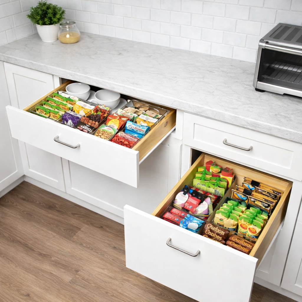 Frolunora® 4-Section Storage Bin with Removable Dividers – Perfect for Kitchen, Pantry, and Refrigerator Organization – BPA-Free, Durable, and Easy to Clean