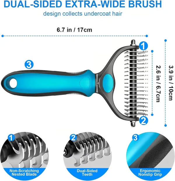 Frolunora® 🐾Double-Sided Pet Grooming Brush – Hurtless Shedding & Dematting Undercoat Rake for Dogs and Cats upsell