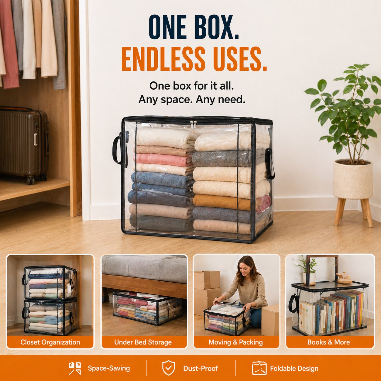 Frolunora® 📦Large Heavy-Duty Thick Plastic Clear Storage