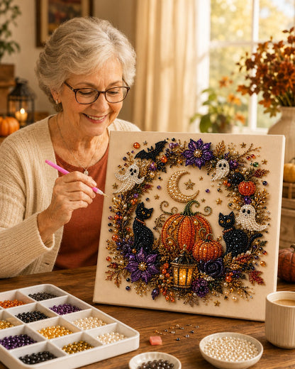 Frolunora® 👻Halloween Pearl Art DIY Kit – Turn Tiny Pearls into Spooky-Cute Magic