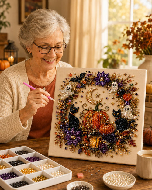 Frolunora® 👻Halloween Pearl Art DIY Kit – Turn Tiny Pearls into Spooky-Cute Magic